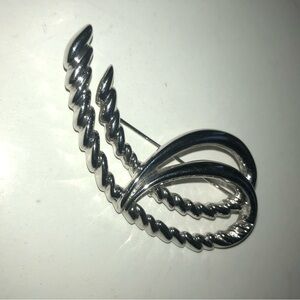 Vintage Trifari elegant J ribbon twist brooch,modernist statement brooch-used